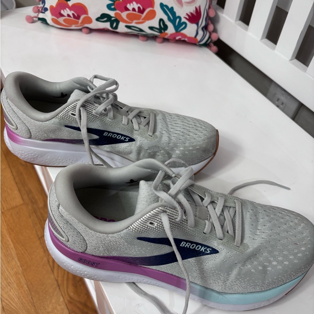 Brooks Women’s Ghost 16 Cushion Running Shoes with Pink and Blue Accents